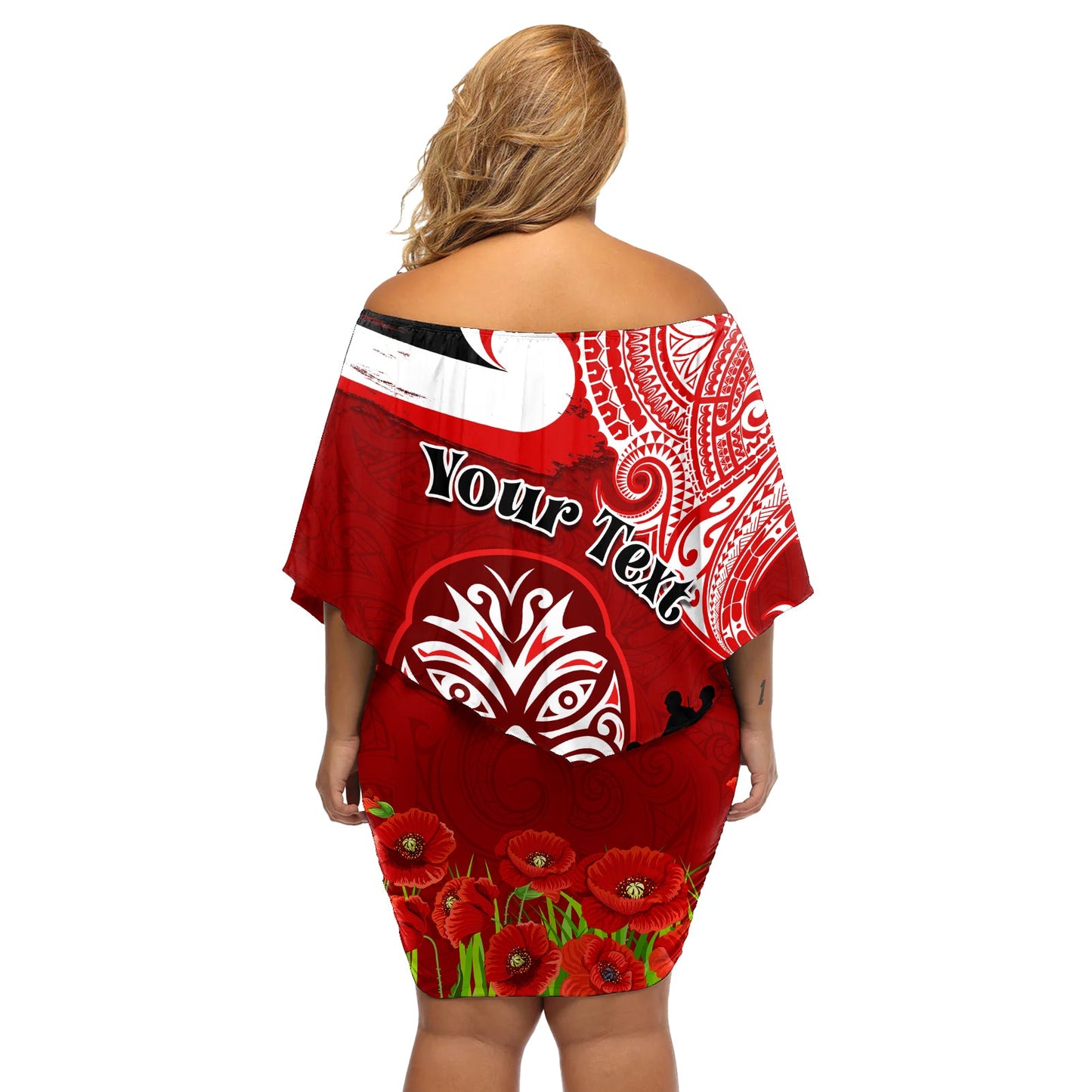Neuseeland ANZAC Waitangi Day Schulterfreies Kurzes Kleid blumen Lest We Forget Soldier Tiki Maori Style LT03