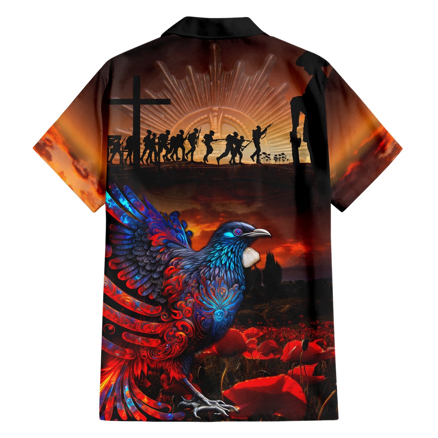 Neuseeland Tui Vogel Soldat ANZAC Hawaiihemd Lest We Forget LT03