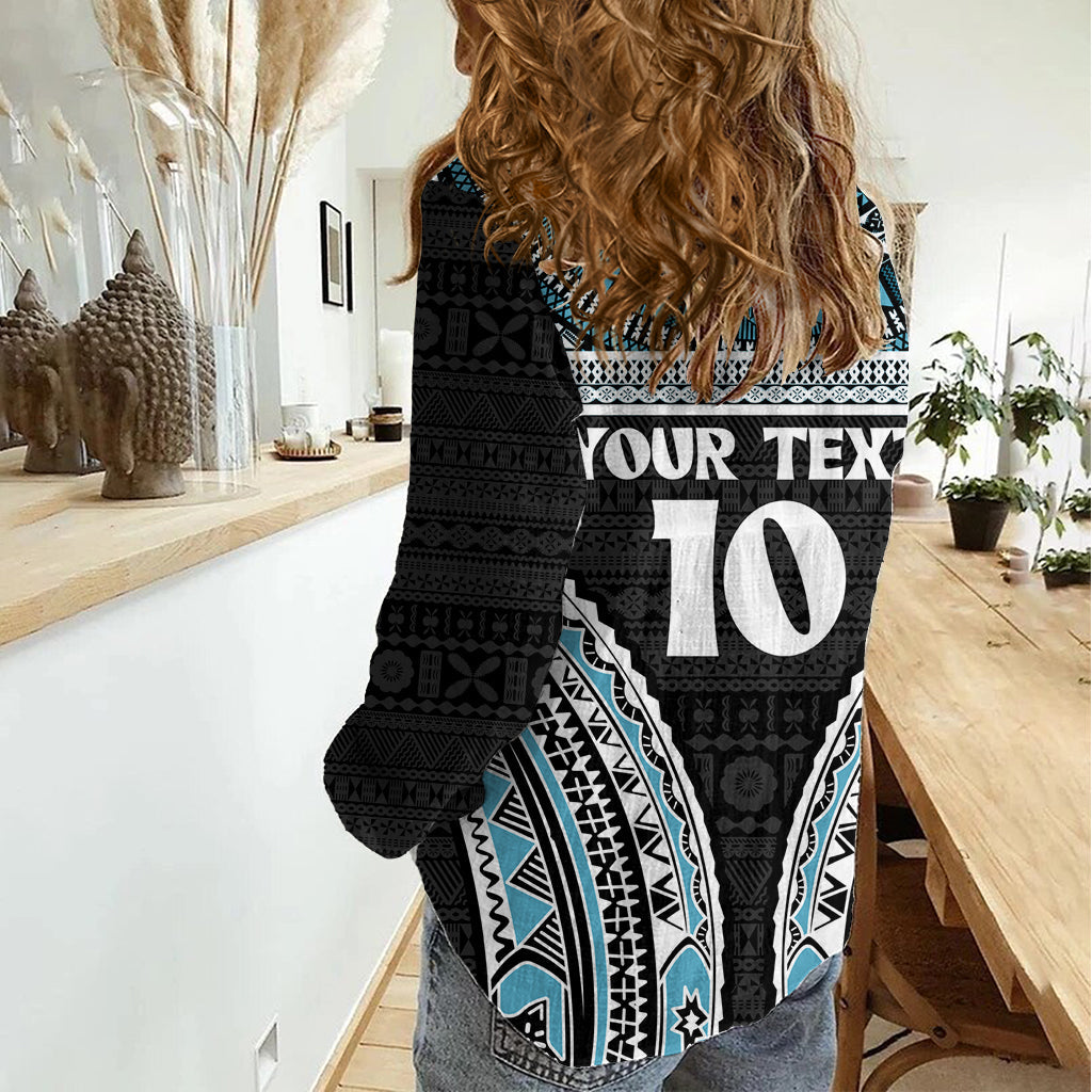 Benutzerdefinierte Flying Fijians Rugby Frauen Casual Shirt Tapa Tribal Tuch Schwarz Farbe LT03