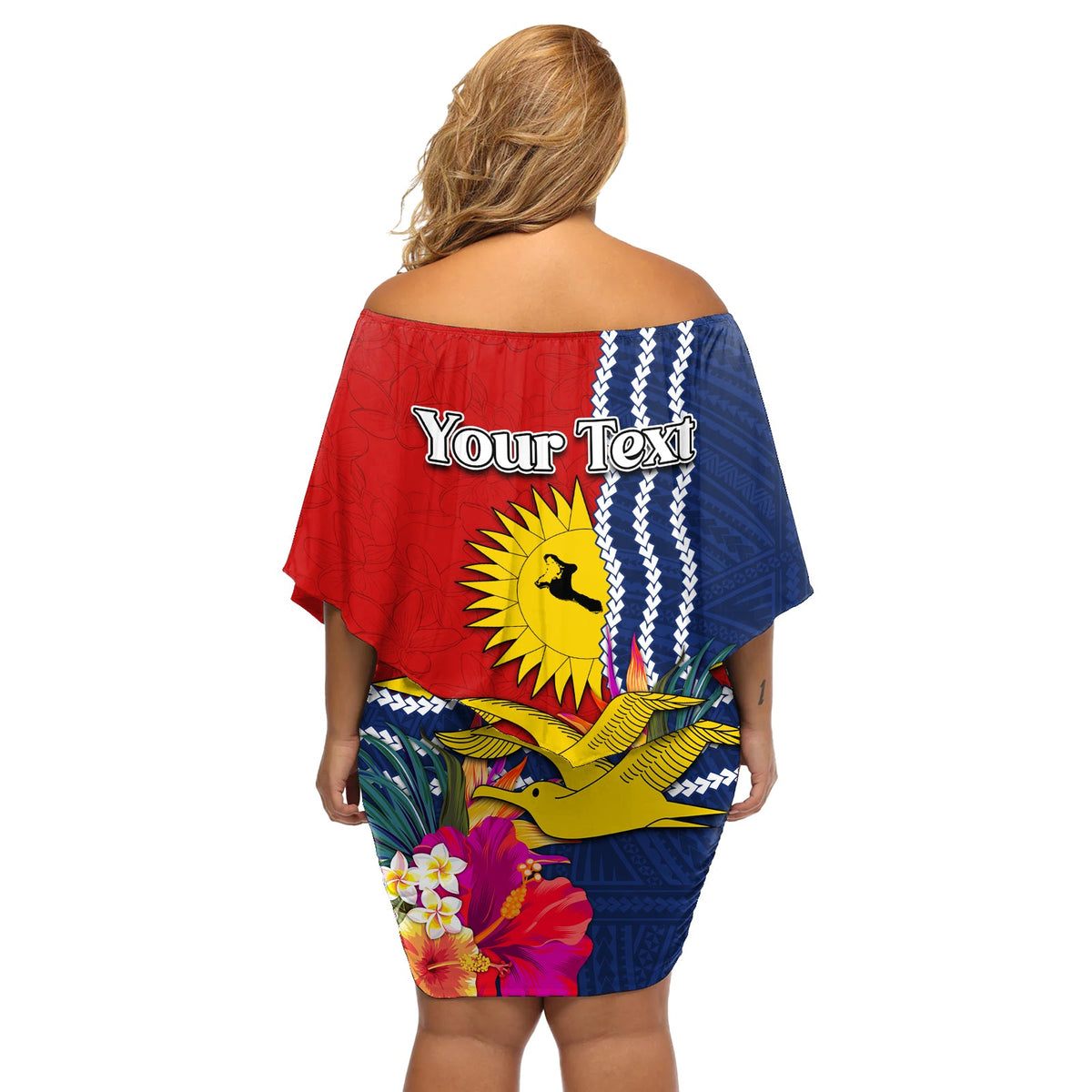 Personalisiertes Kiribati Unabhängigkeitstag Schulterfreies Kurzes Kleider blumen Kiribati Karte mit Flagge Farbe LT03