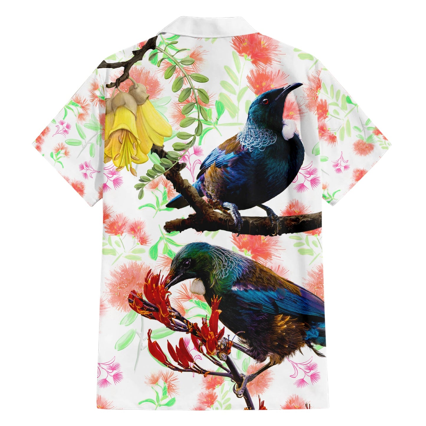 Neuseeland Pohutukawa Tui Vogel Hawaiihemd Kowhai Version LT03