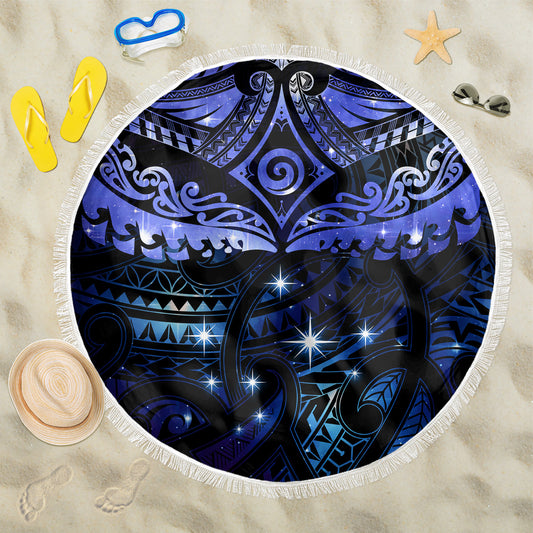 New Zealand Matariki Beach Blanket Maori Pattern and Matariki Sky Night