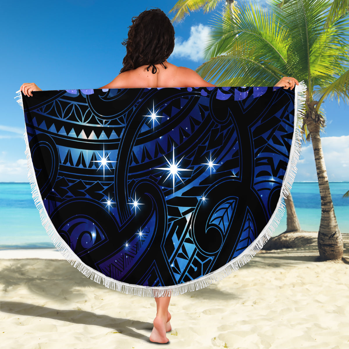 Hawaii Plumeria Lei Stranddecke Tiki und Kakau Muster rot Farbe LT03