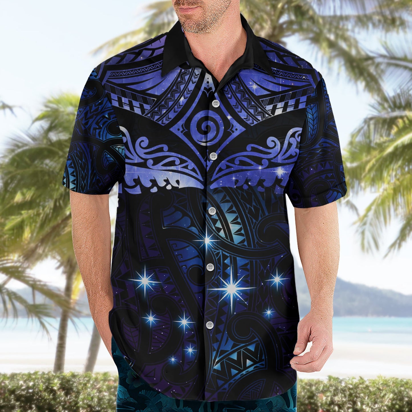 Neuseeländisches Matariki Hawaiihemd Maori-Muster und Matariki Sky Night LT03