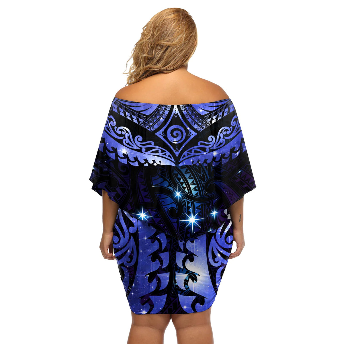 Neuseeland Matariki Off Shoulder Kurzes blumen kleid Maori Muster und Matariki Sky Night LT03