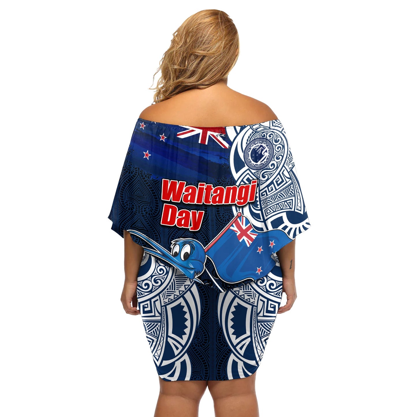 Neuseeland Waitangi Off Shoulder Kurzes Kleid blumen Te Ra O Waitangi Maori Kiwis Vogel LT03