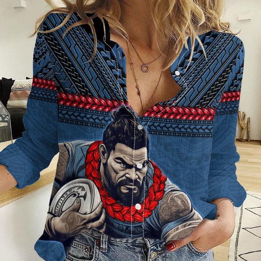 Benutzerdefinierte Toa Samoa Rugby Frauen Casual Shirt Samoan Krieger Ula Fala Tribal Muster LT03