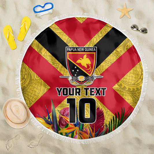 Custom Papua New Guinea Rugby Beach Blanket Bird of Paradise and Hibiscus Polynesian Pattern Yellow Color