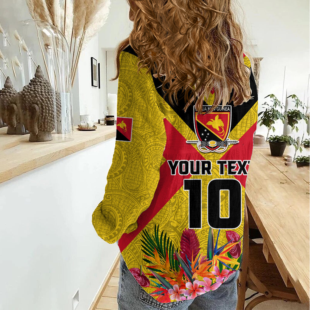 Benutzerdefinierte Papua-Neuguinea Rugby Frauen Casual Shirt Paradiesvogel und Hibiskus Polynesian Muster Gelb Farbe LT03