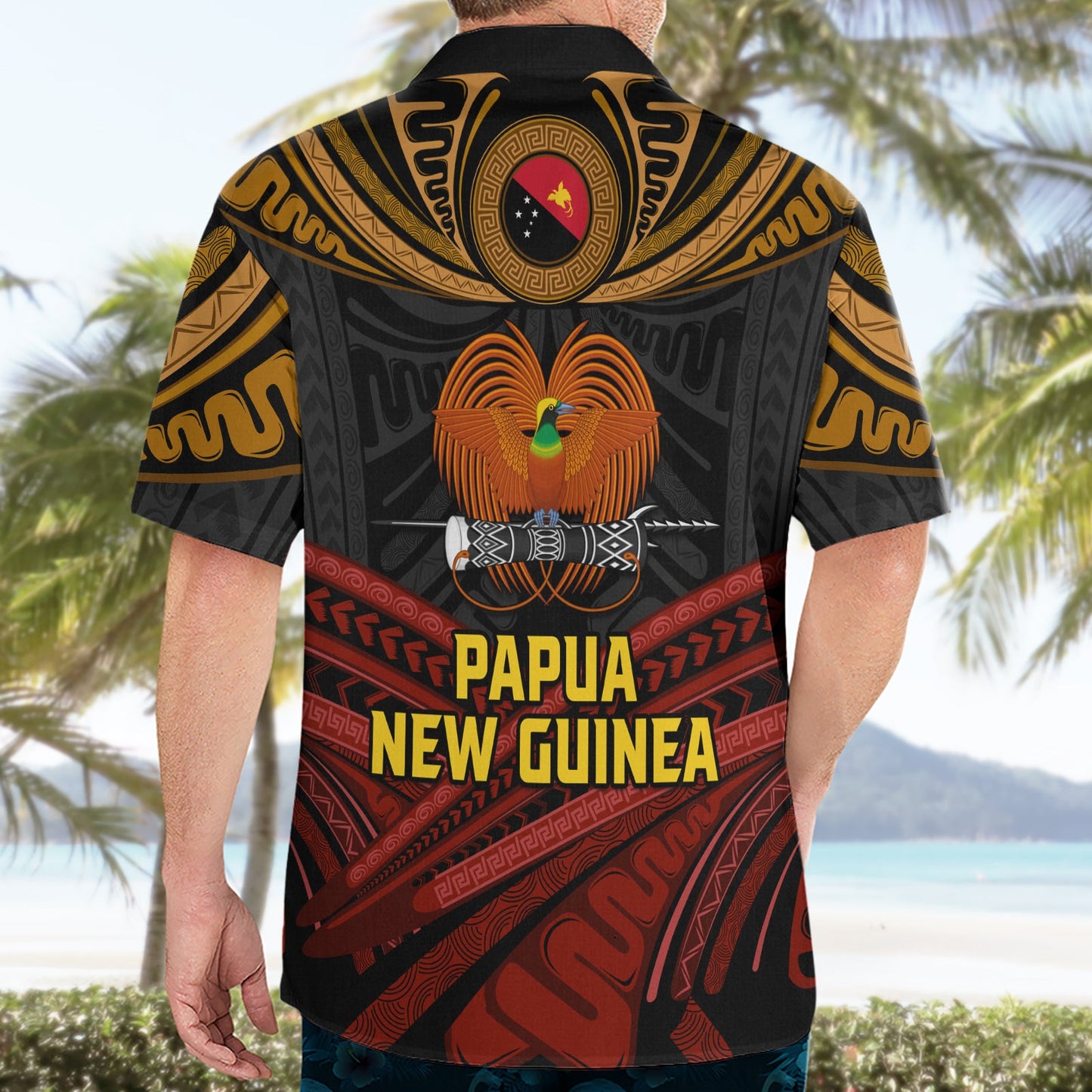 Papua-Neuguinea Paradiesvogel Hawaiihemd Wappen und Stammesmuster LT03