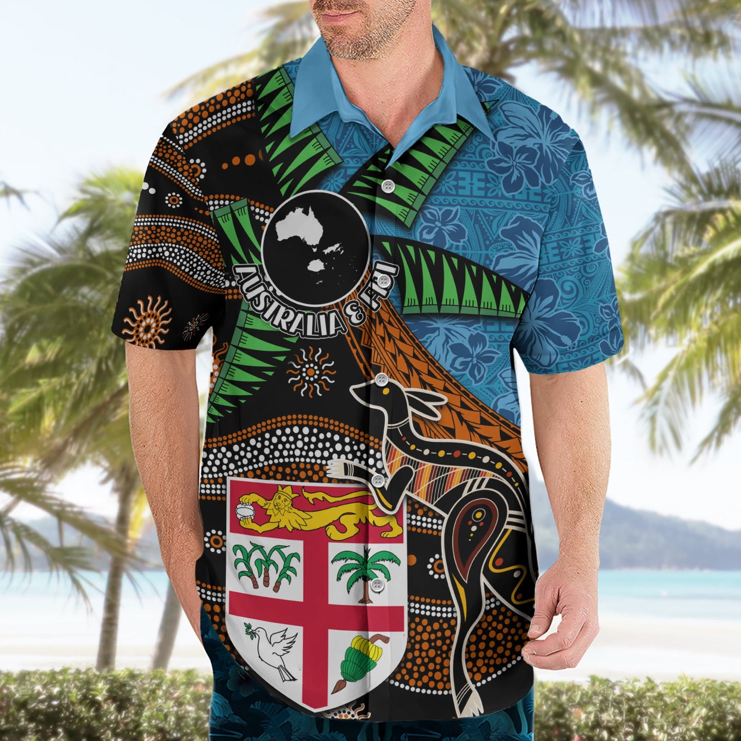 Fidschi und Australien Hawaiihemd Fidschi und Aborigine-Kultur-Mix LT03