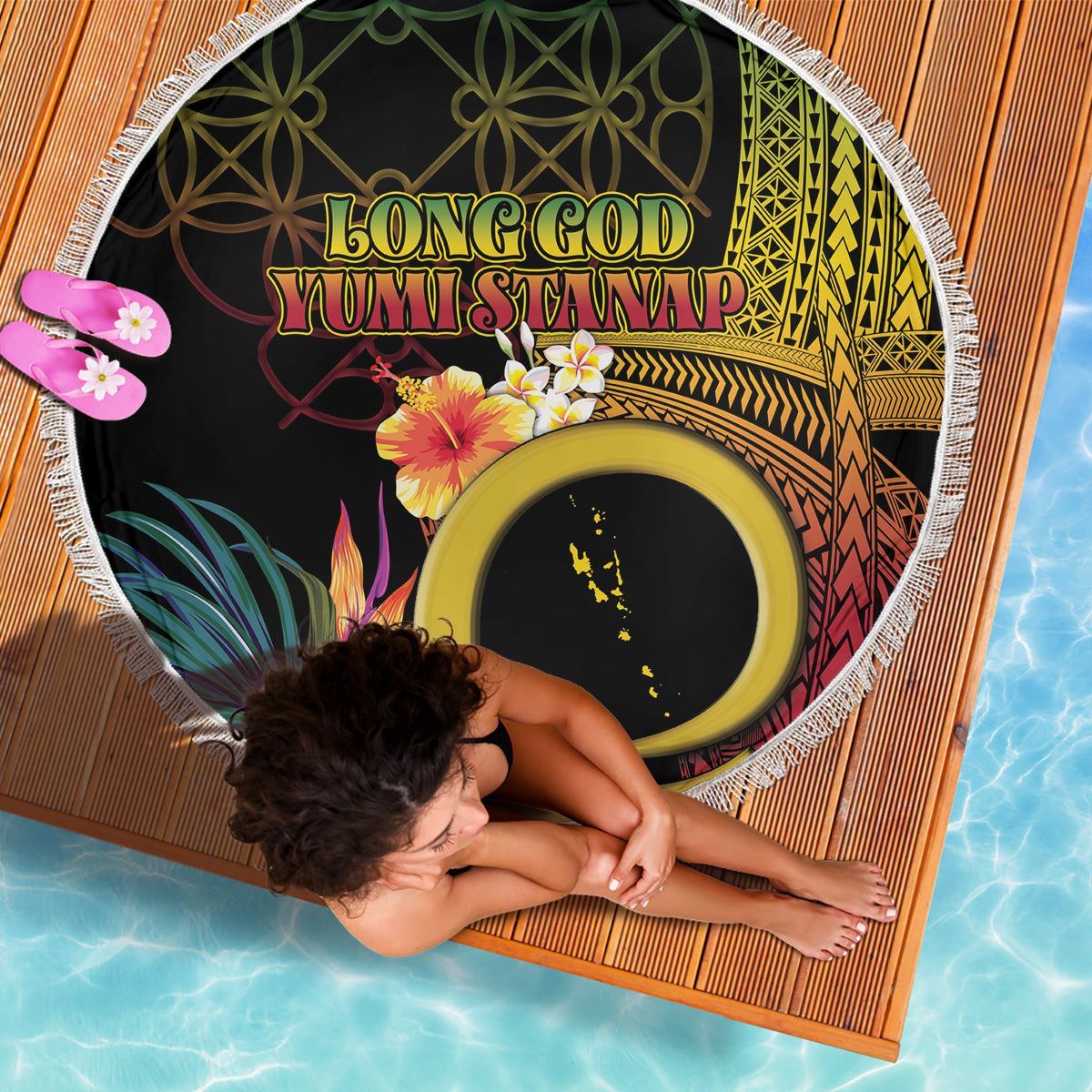 Tahiti Frauentag Stranddecke mit polynesischem Muster LT05