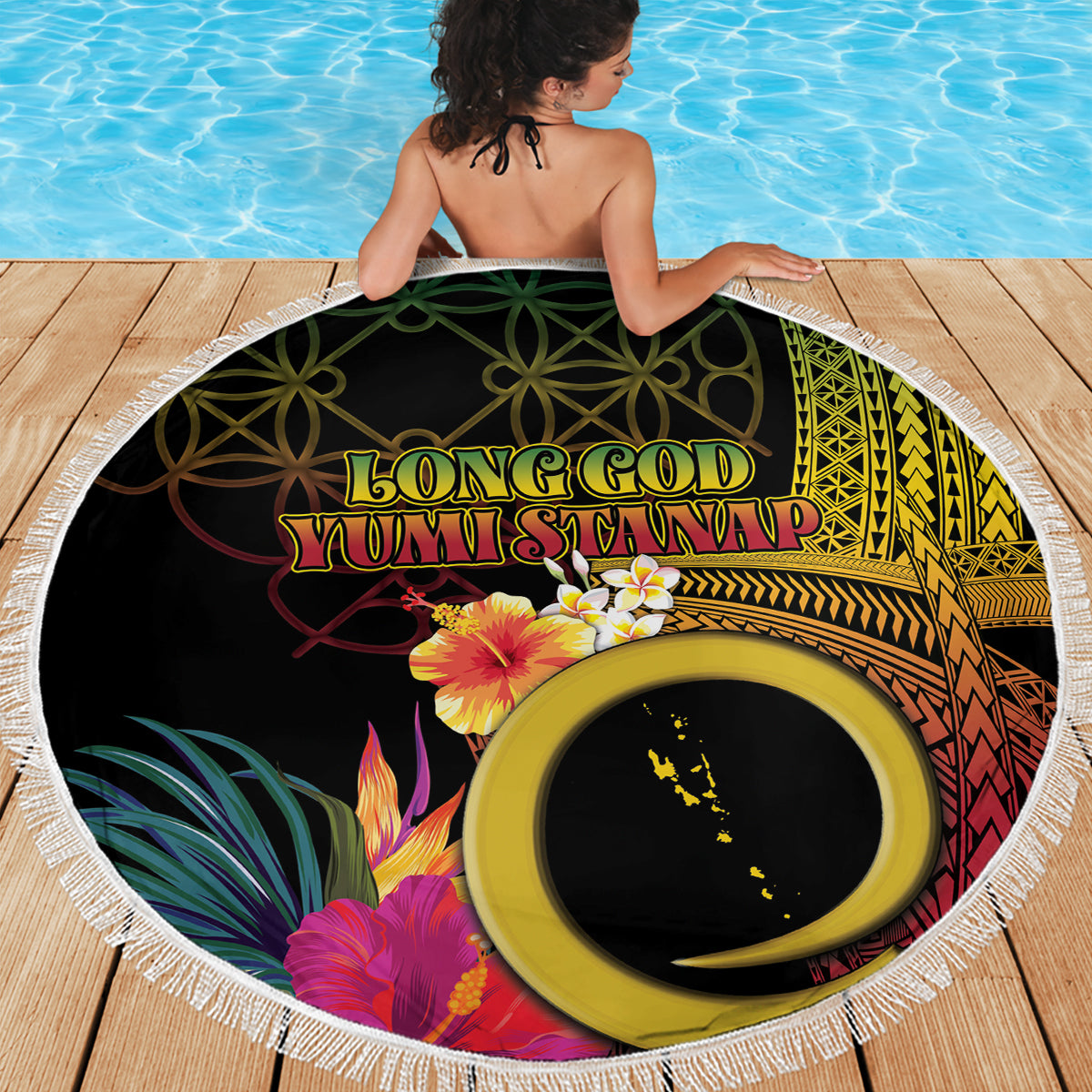 Tahiti Frauentag Stranddecke mit polynesischem Muster LT05