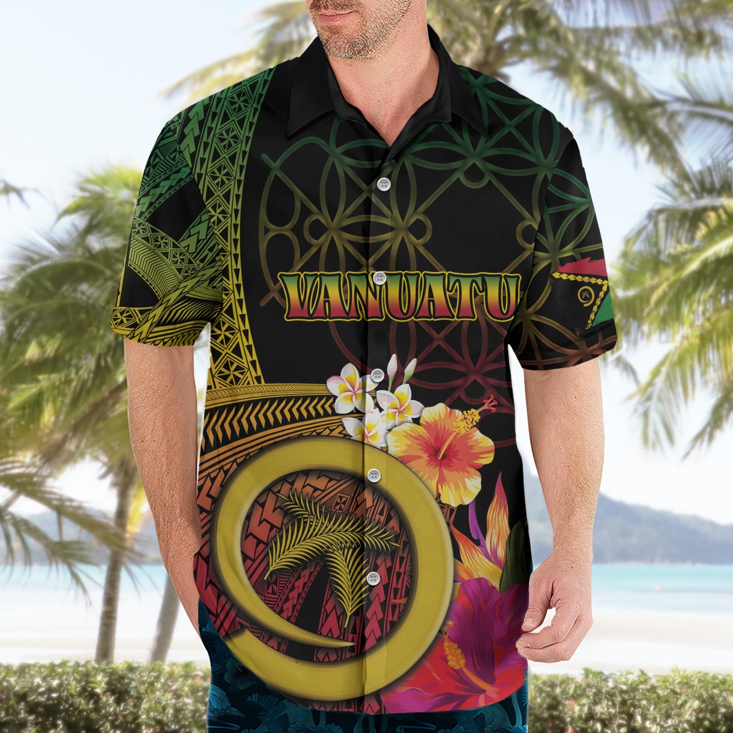 Vanuatu Unabhängigkeitstag Hawaiihemd Sandzeichnung Melanesian Vibes LT03