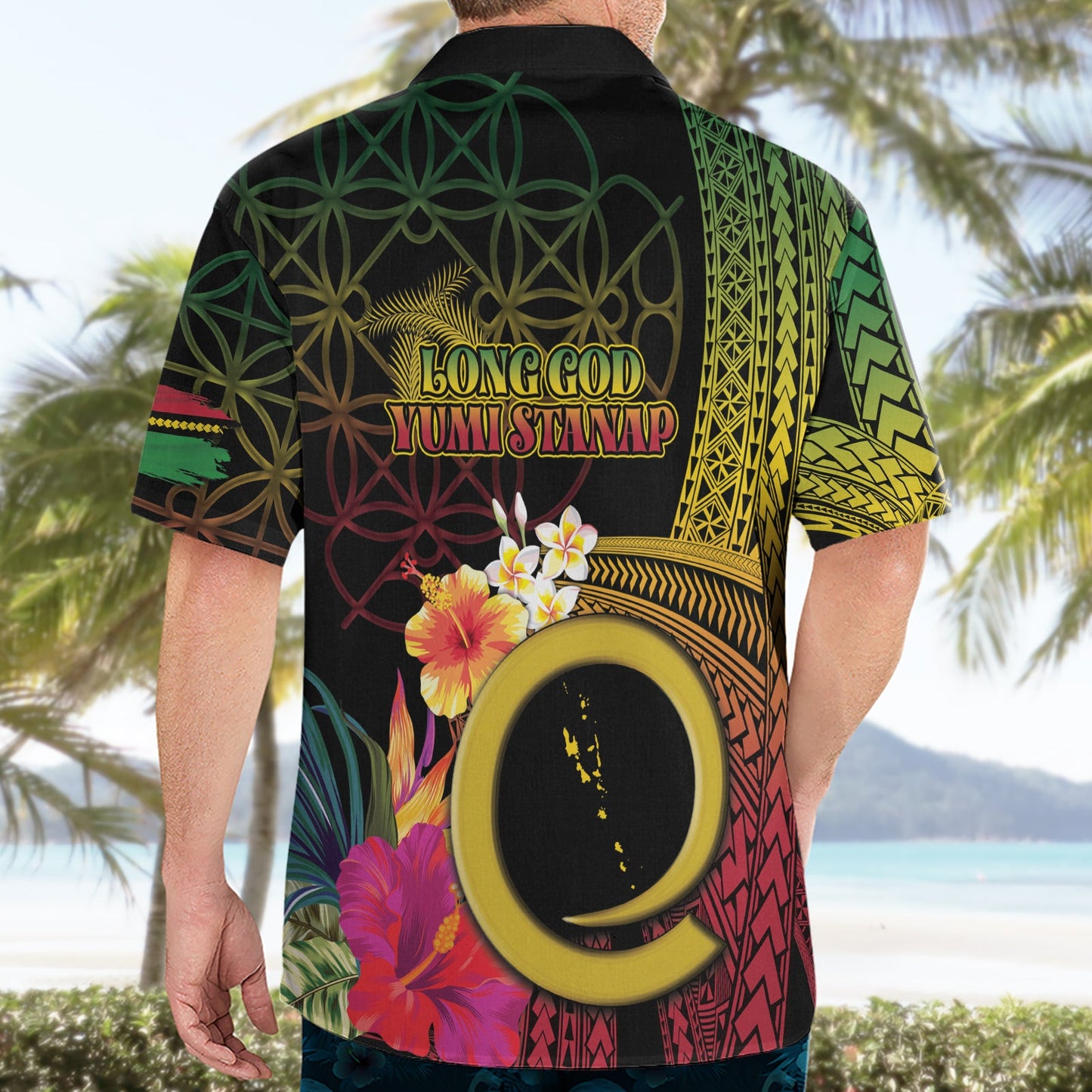 Vanuatu Unabhängigkeitstag Hawaiihemd Sandzeichnung Melanesian Vibes LT03