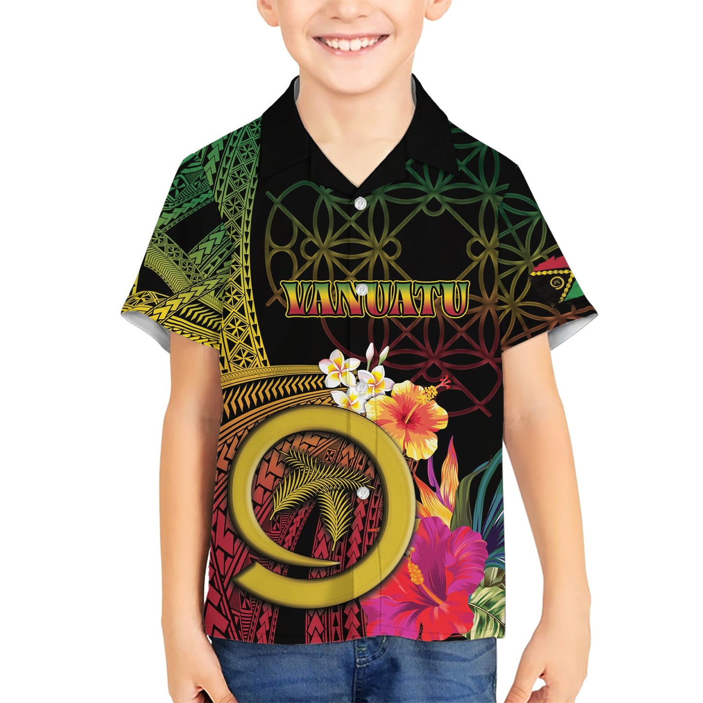 Vanuatu Unabhängigkeitstag Hawaiihemd Sandzeichnung Melanesian Vibes LT03
