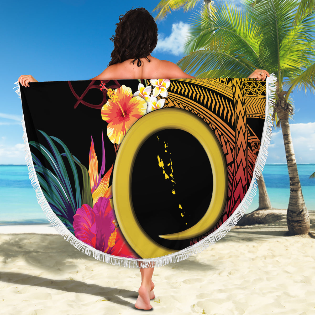 Samoa Siapo-Muster mit blaugrüner Hibiskus-Stranddecke LT05