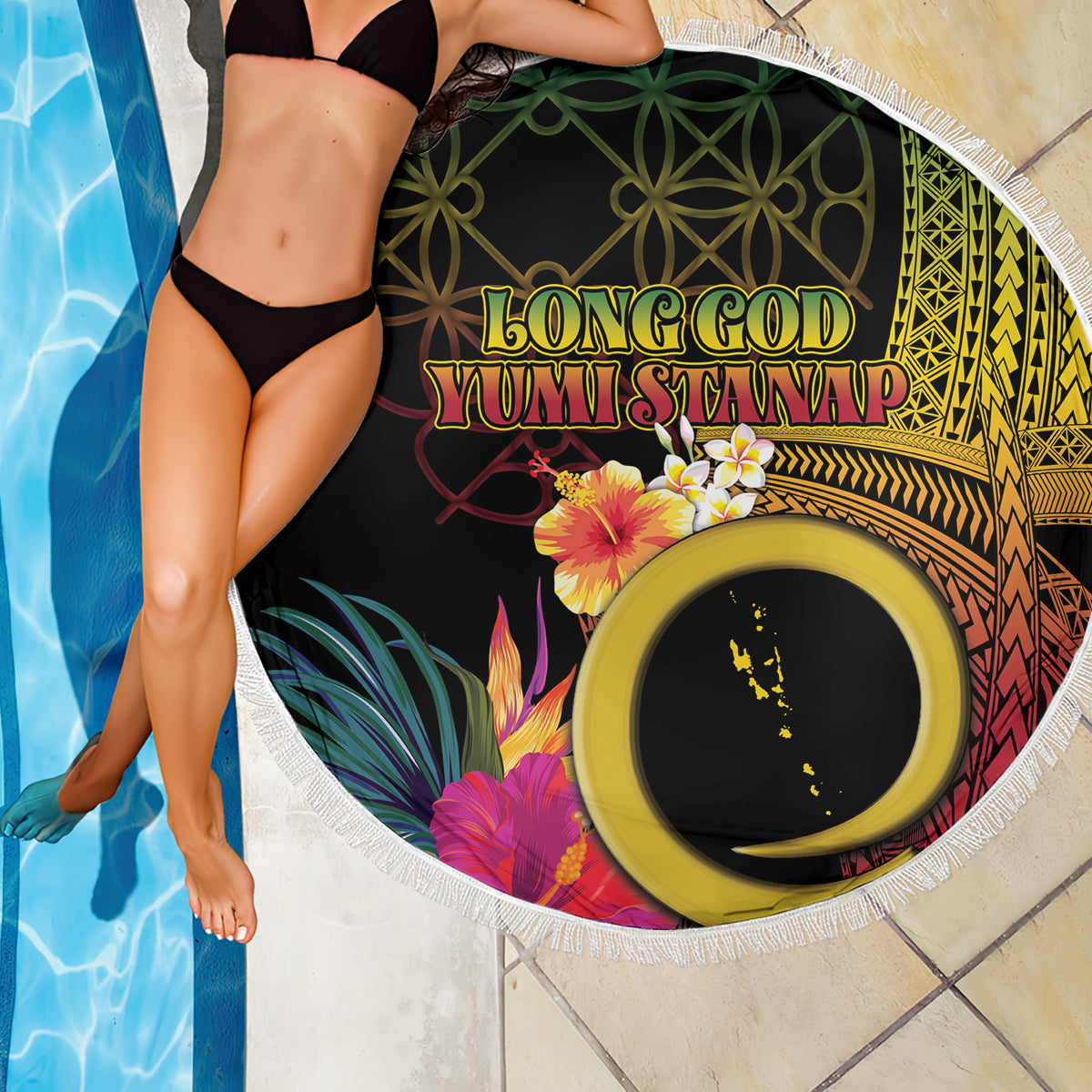 Samoa Siapo-Muster mit blaugrüner Hibiskus-Stranddecke LT05
