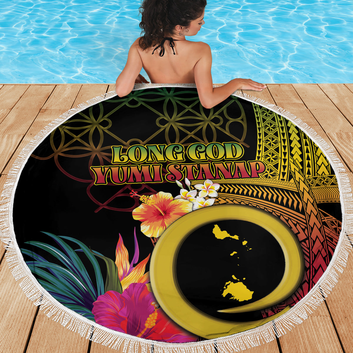 Samoa Siapo-Muster mit beiger Hibiskus-Stranddecke LT05