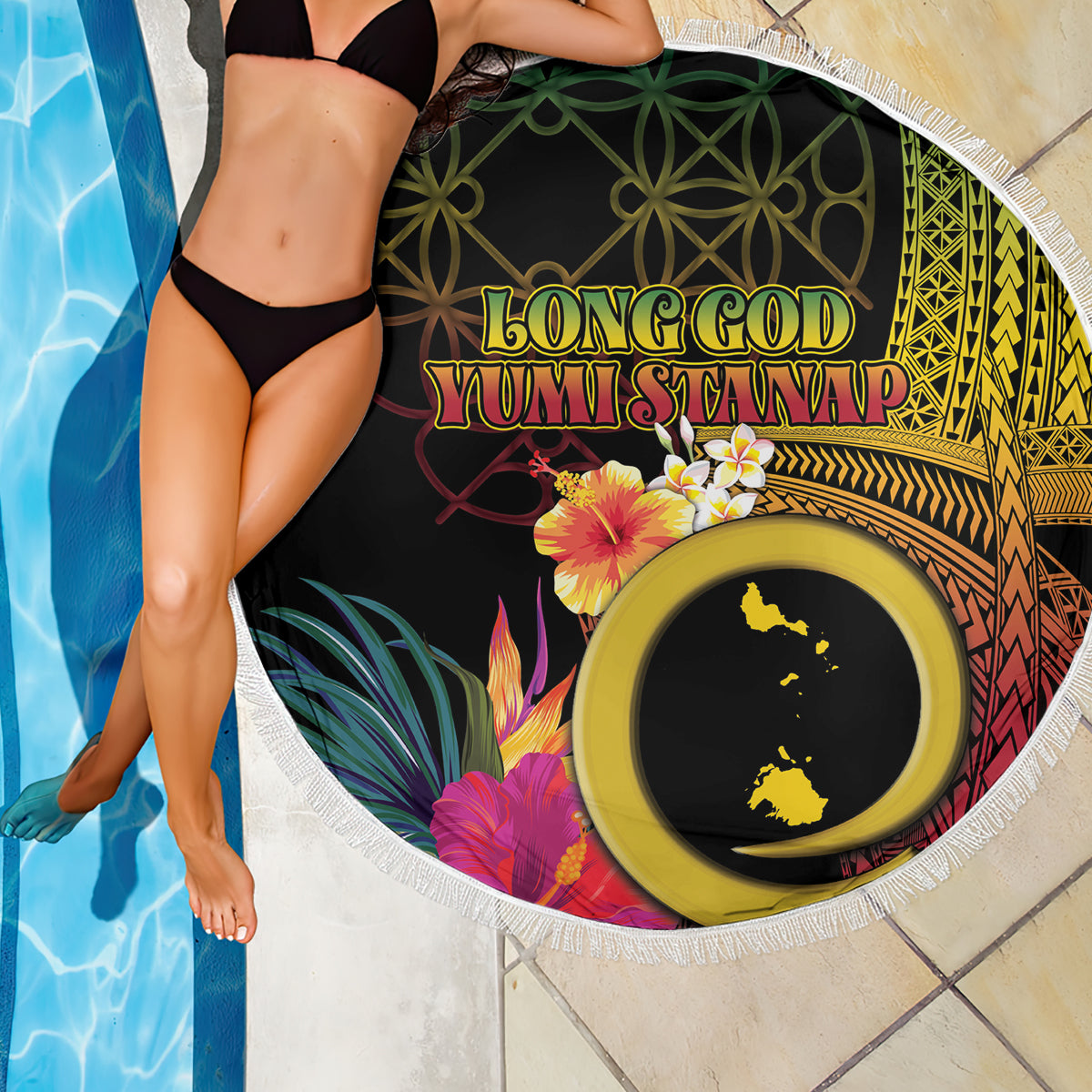 Samoa Siapo-Muster mit beiger Hibiskus-Stranddecke LT05