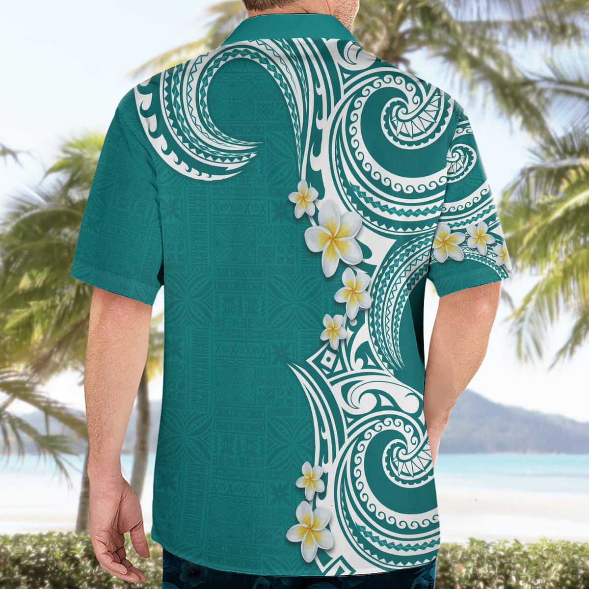 Aloha Polynesian Plumeria Blume Hawaiihemd Teal Farbe LT03