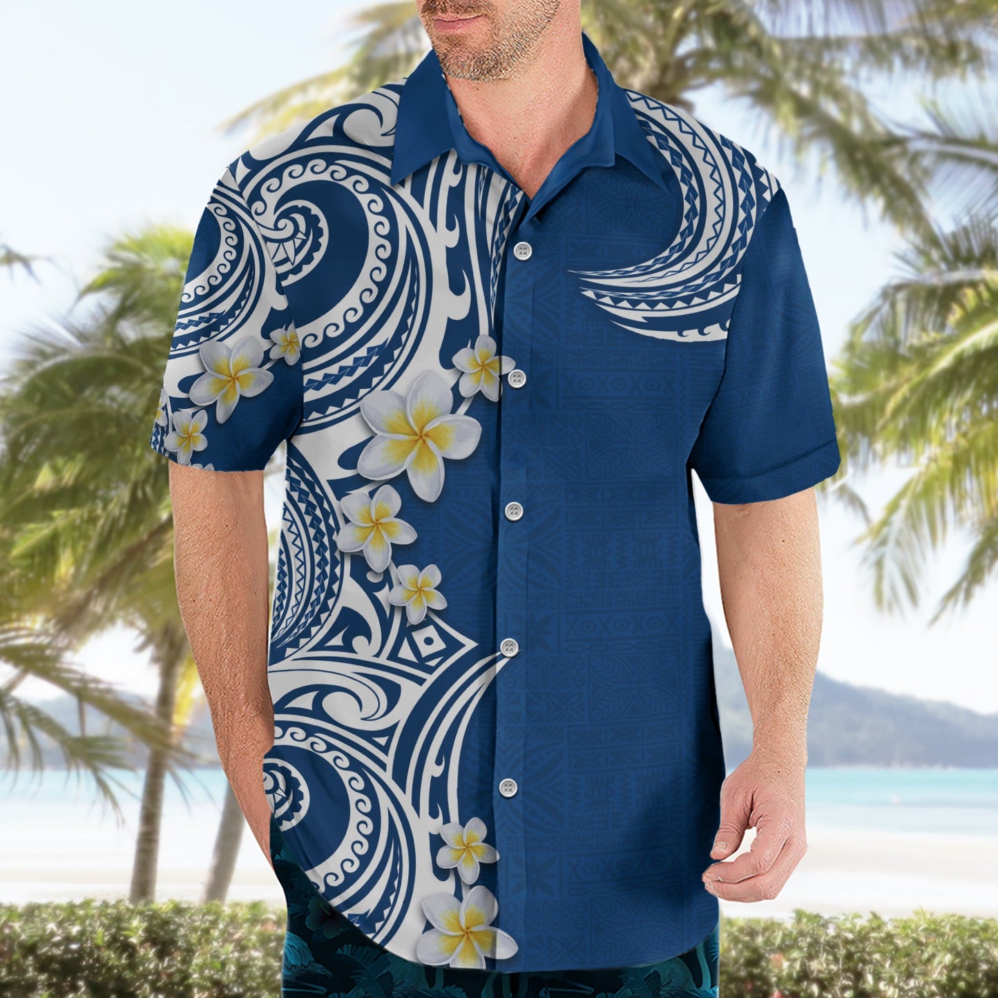 Aloha Polynesian Plumeria Blume Hawaiihemd Blau Farbe LT03