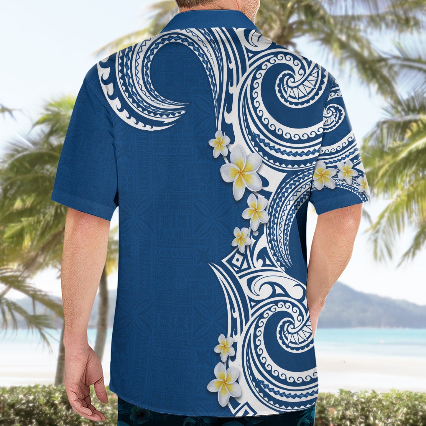 Aloha Polynesian Plumeria Blume Hawaiihemd Blau Farbe LT03