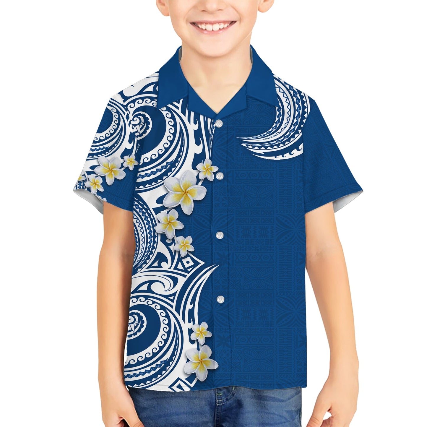 Aloha Polynesian Plumeria Blume Hawaiihemd Blau Farbe LT03