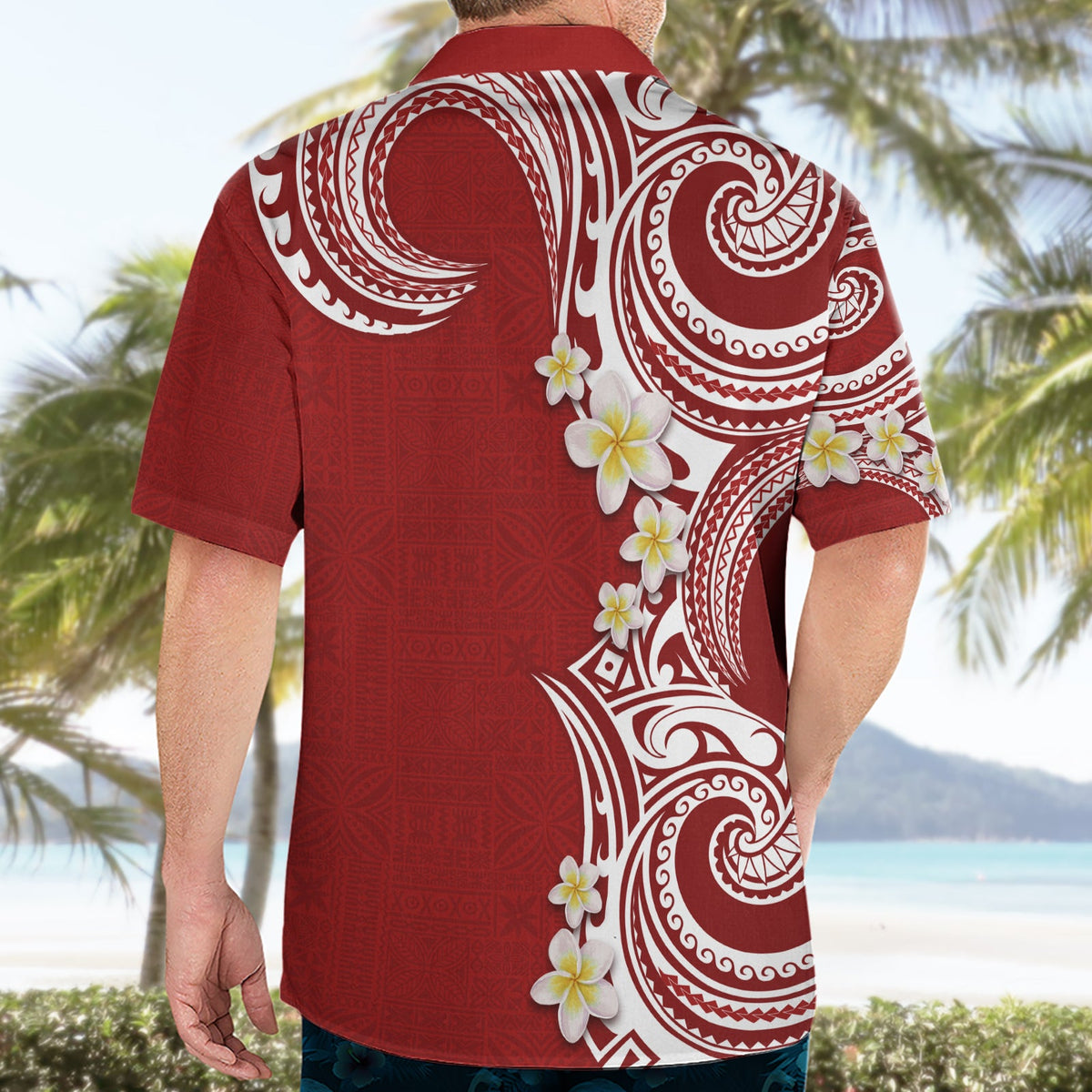 Aloha Polynesian Plumeria Blume Hawaiihemd Rot Farbe LT03