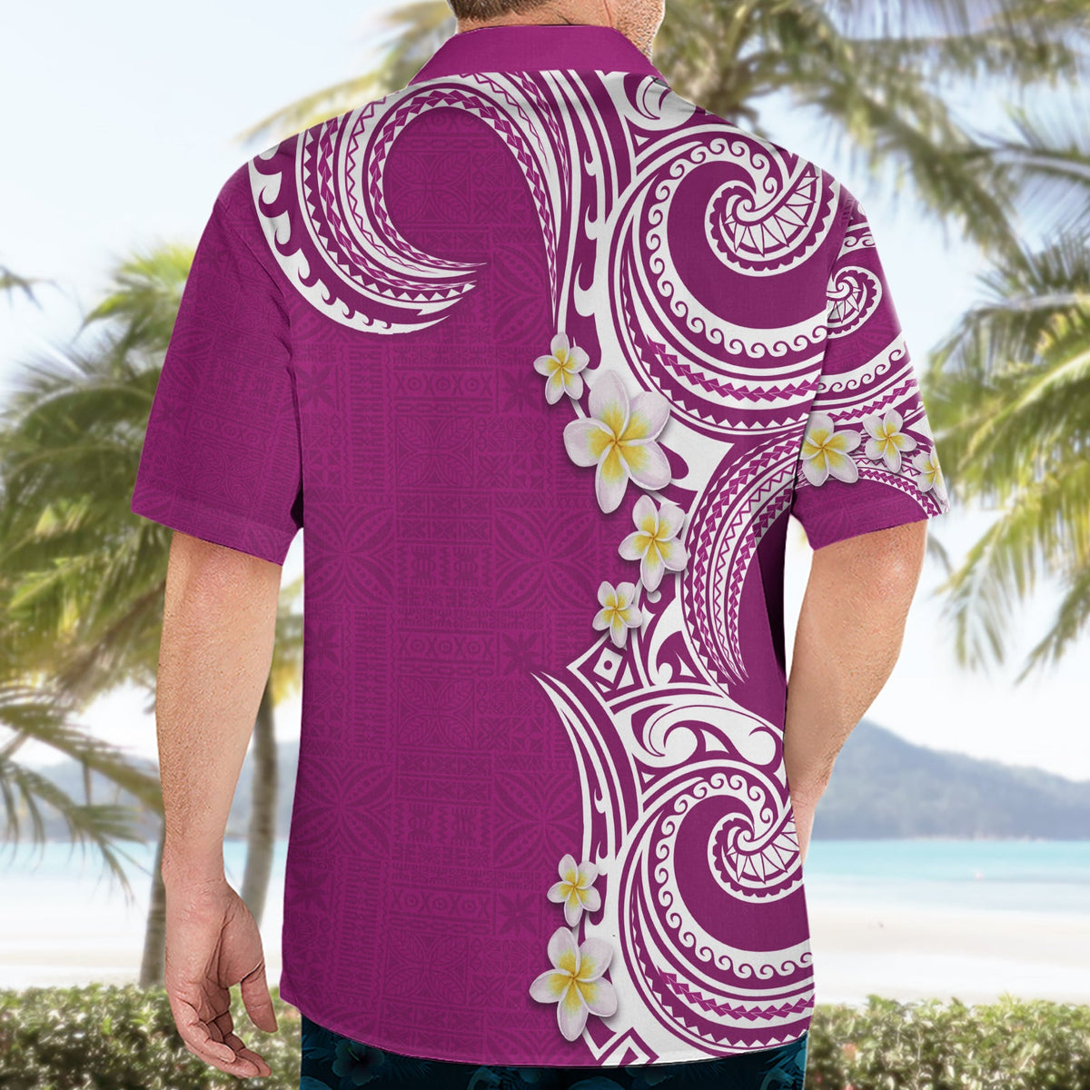 Aloha Polynesian Plumeria Blume Hawaiihemd Rosa Farbe LT03
