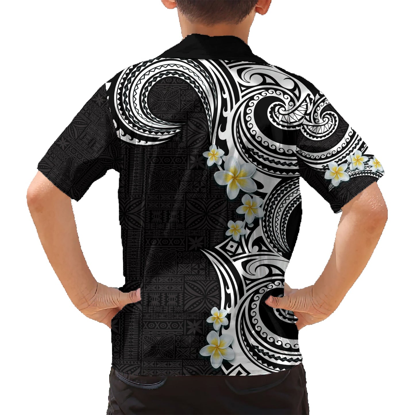 Aloha Polynesian Plumeria Blume Hawaiihemd Schwarz Weiß Farbe LT03