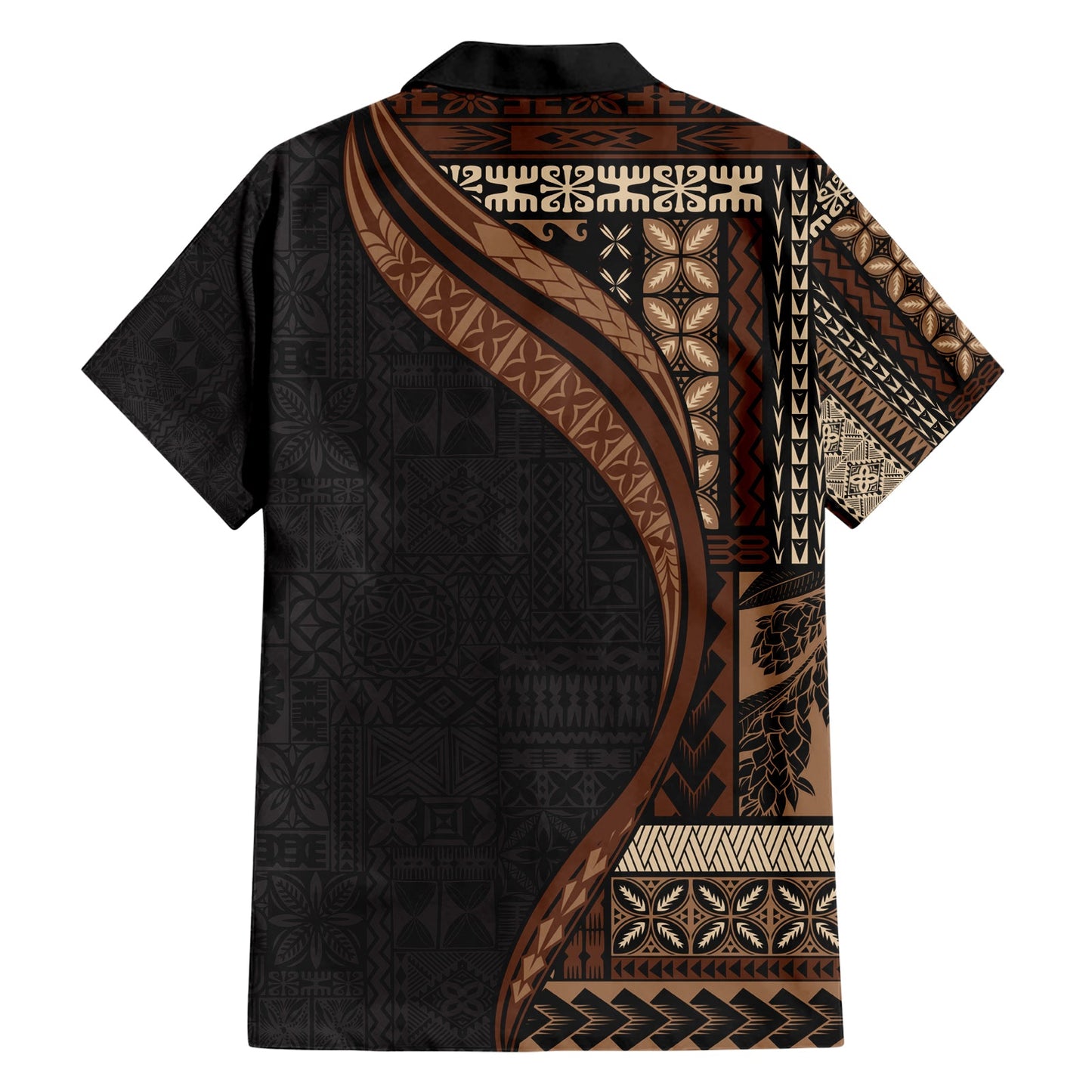 Hawaiihemd im Halbstil mit Samoa-Siapo-Motiv und Tapa-Muster, Farbe Schwarz, LT03
