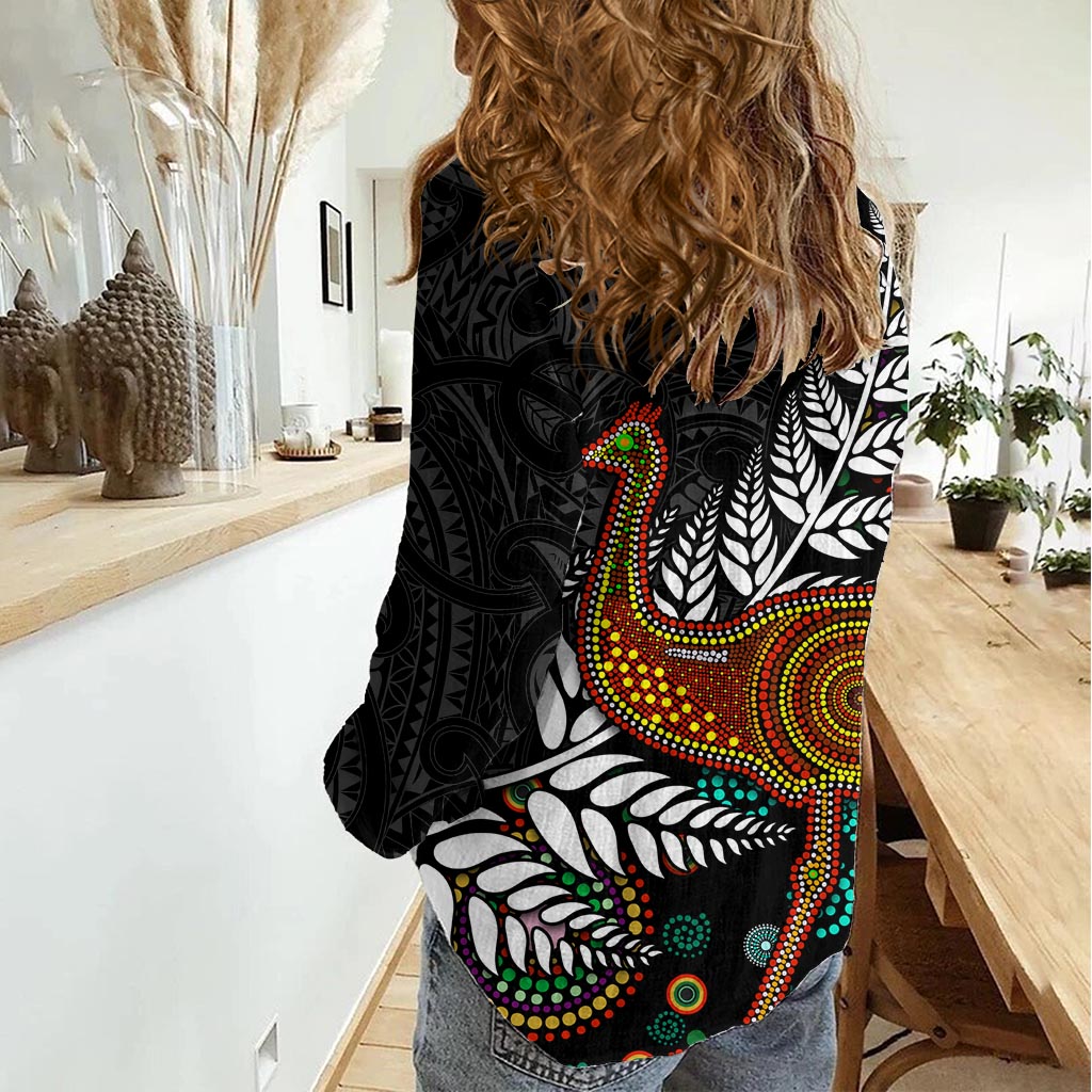 Neuseeland Farn und Australien Emu Frauen Casual Shirt Aboriginal Mix Maori Muster LT03