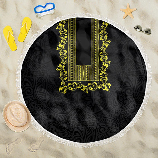 Philippines Polynesian Floral Pattern Beach Blanket With Barong Tagalog Black Style