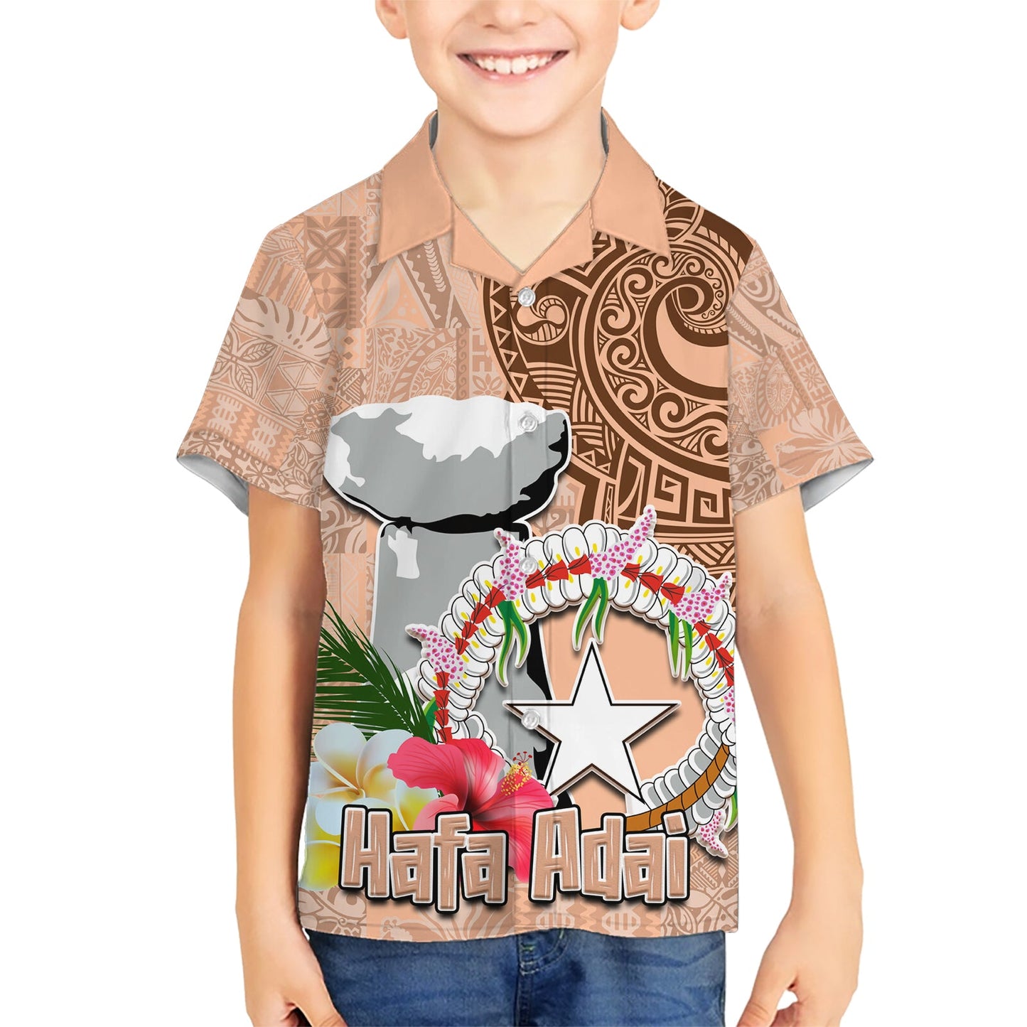Nördliche Marianen Hafa Adai Latte Stone Hawaiihemd Peach Fuzz Farbe LT03