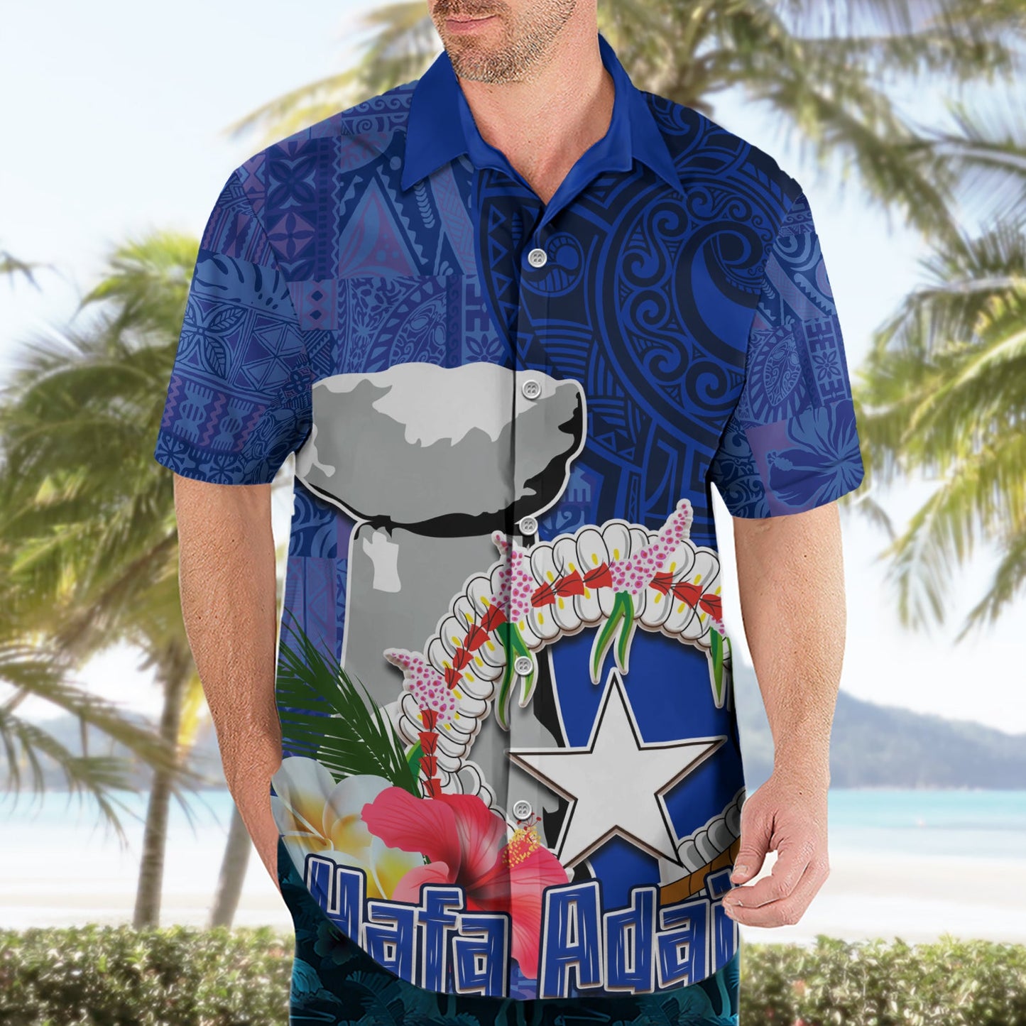 Nördliche Marianen-Inseln Hafa Adai Latte Stone Hawaiihemd Blau Farbe LT03