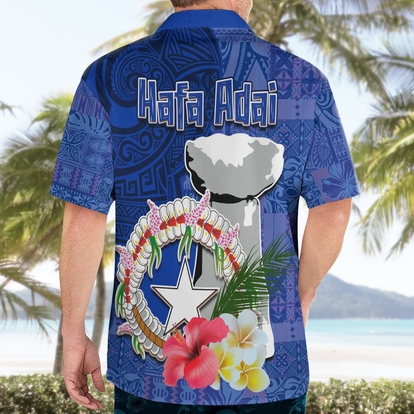 Nördliche Marianen-Inseln Hafa Adai Latte Stone Hawaiihemd Blau Farbe LT03