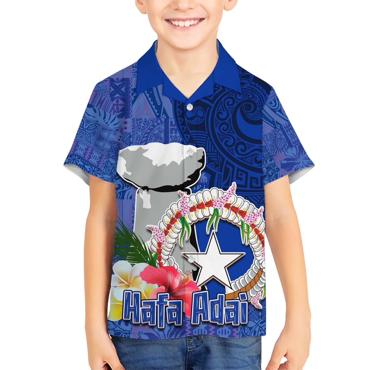 Nördliche Marianen-Inseln Hafa Adai Latte Stone Hawaiihemd Blau Farbe LT03