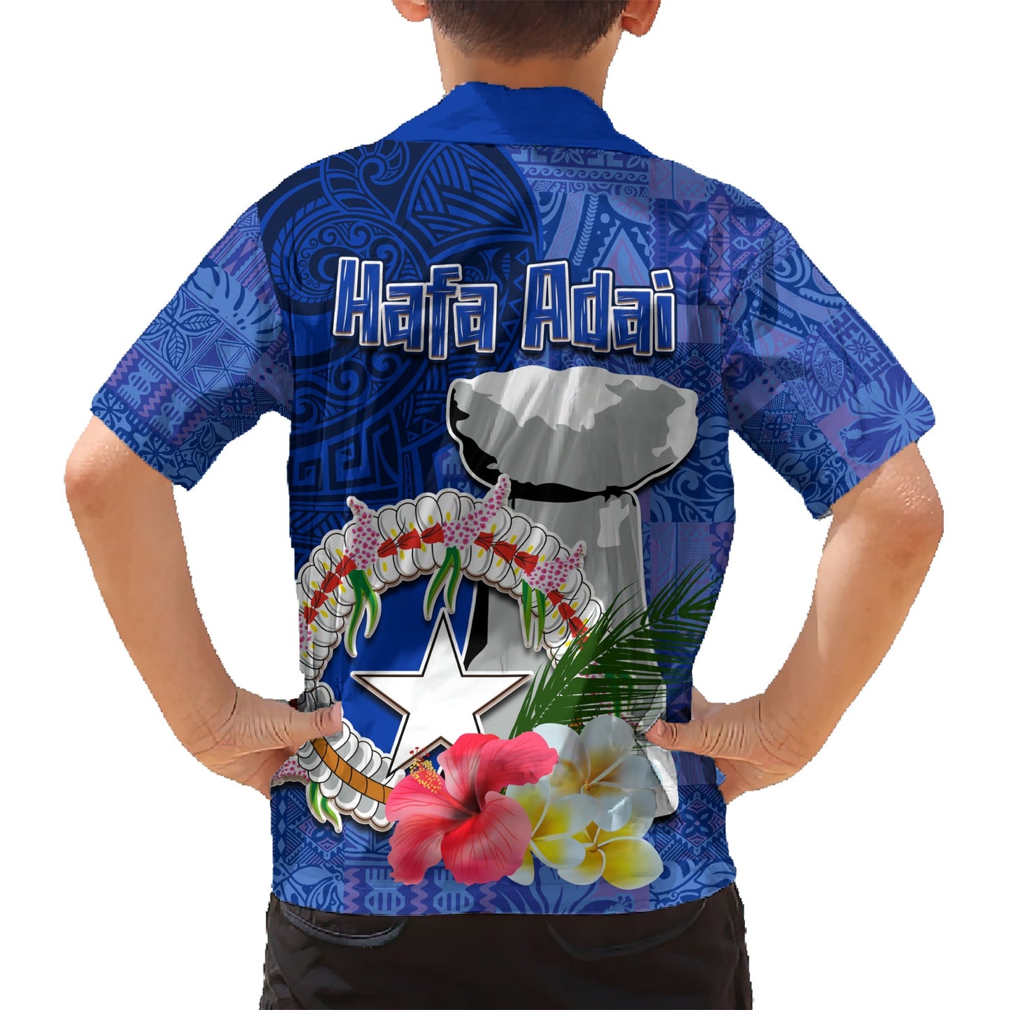 Nördliche Marianen-Inseln Hafa Adai Latte Stone Hawaiihemd Blau Farbe LT03