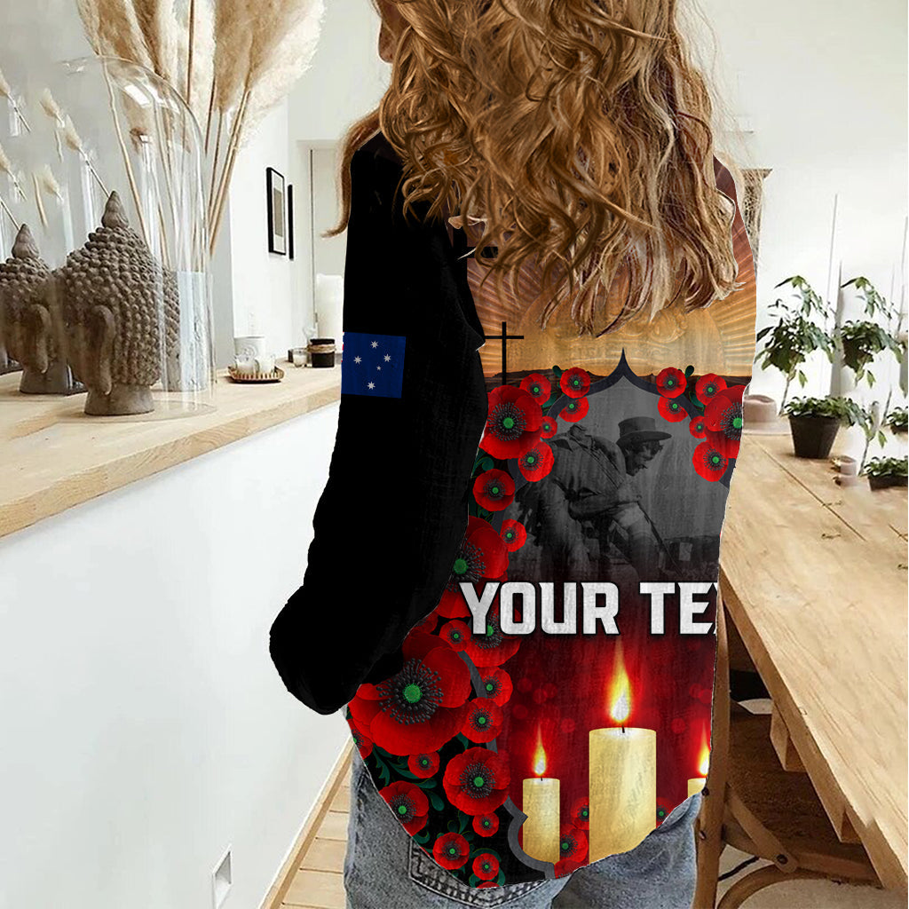 Benutzerdefinierte Neuseeland und Australien ANZAC Day Frauen Casual Shirt Gallipoli und Canlelight Lest We Forget LT03