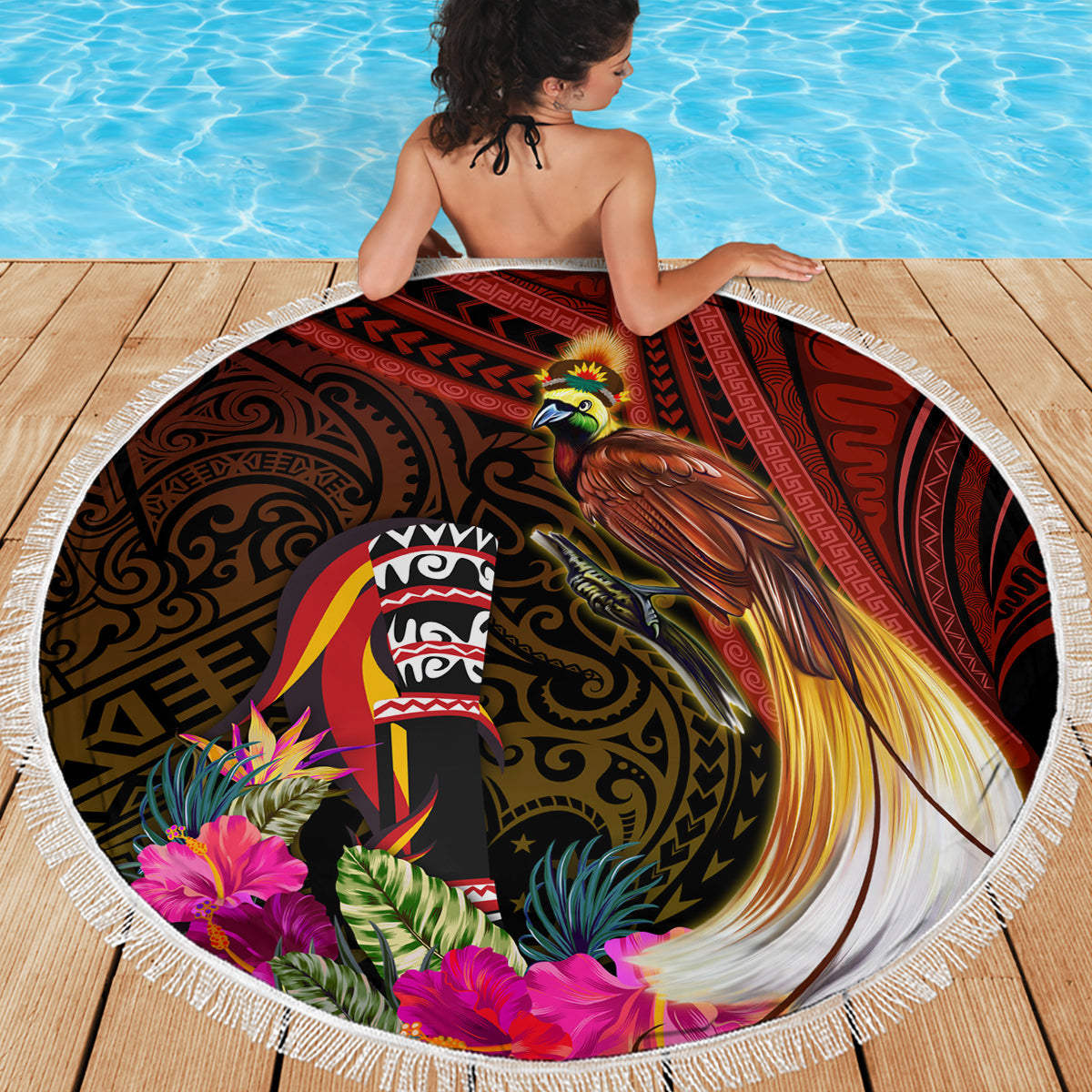 Hawaii Lei Day Stranddecke Hibiskuskranz und polynesisches Muster LT03