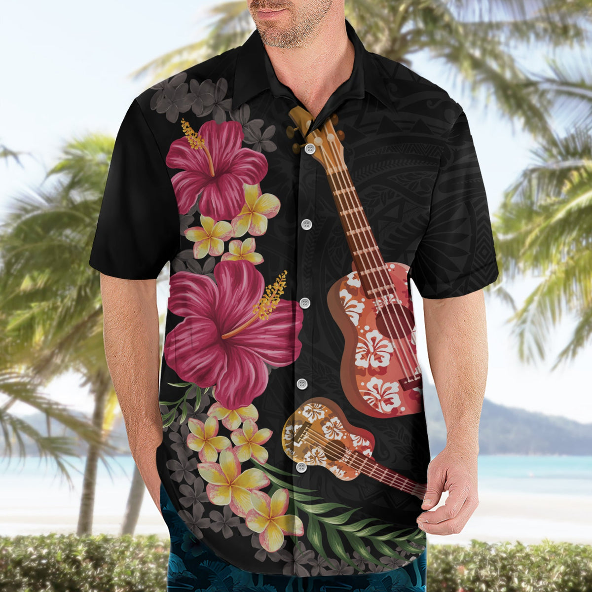 Ukulele Mix Polynesianische Blume Hawaiihemd Hawaiian Tribal Muster LT03