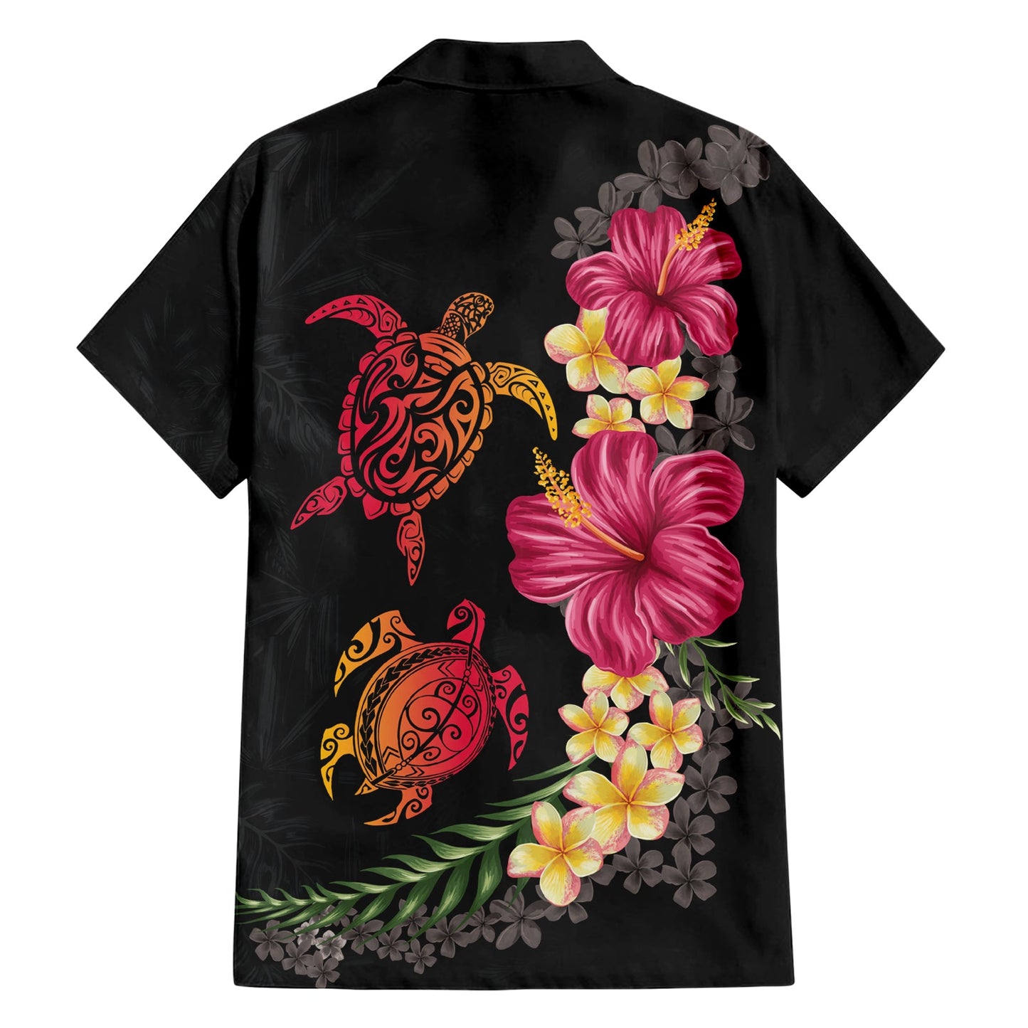 Hawaiianisches Hemd mit Blumen und Stammesschildkröte, bunt, Stil LT03