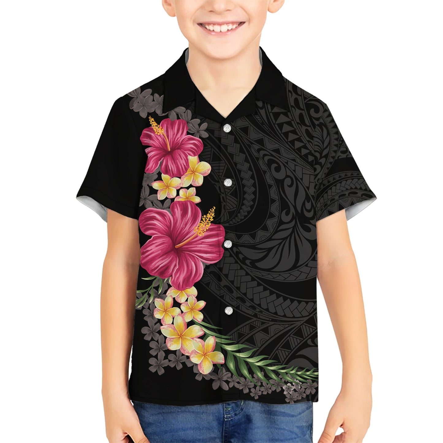 Hawaiianisches Plumeria- und Hibiskus-Hawaii-Hemd, farbenfroher Stil LT03