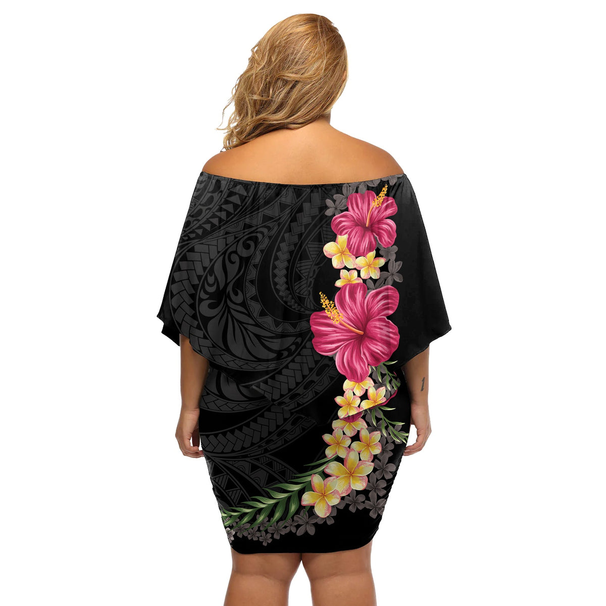 Hawaiianisches Plumeria- und Hibiskus-Kleider blumen, schulterfrei, kurzes Kleider blumen, farbenfroher Stil LT03