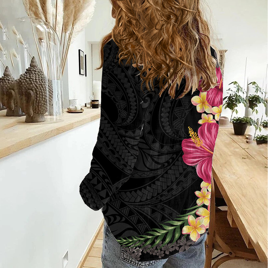 Hawaiianisches Plumeria- und Hibiskus-Damen-Freizeithemd, farbenfroher Stil LT03