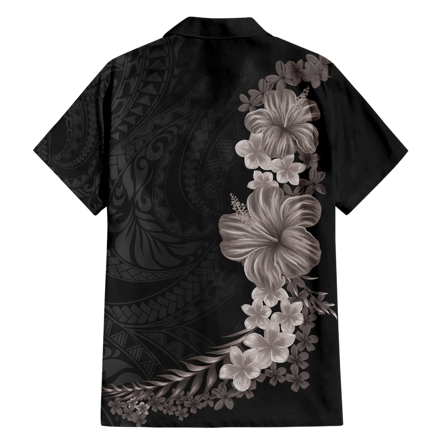 Hawaiianisches Plumeria- und Hibiskus-Hawaii-Hemd in Graustufen, Modus LT03