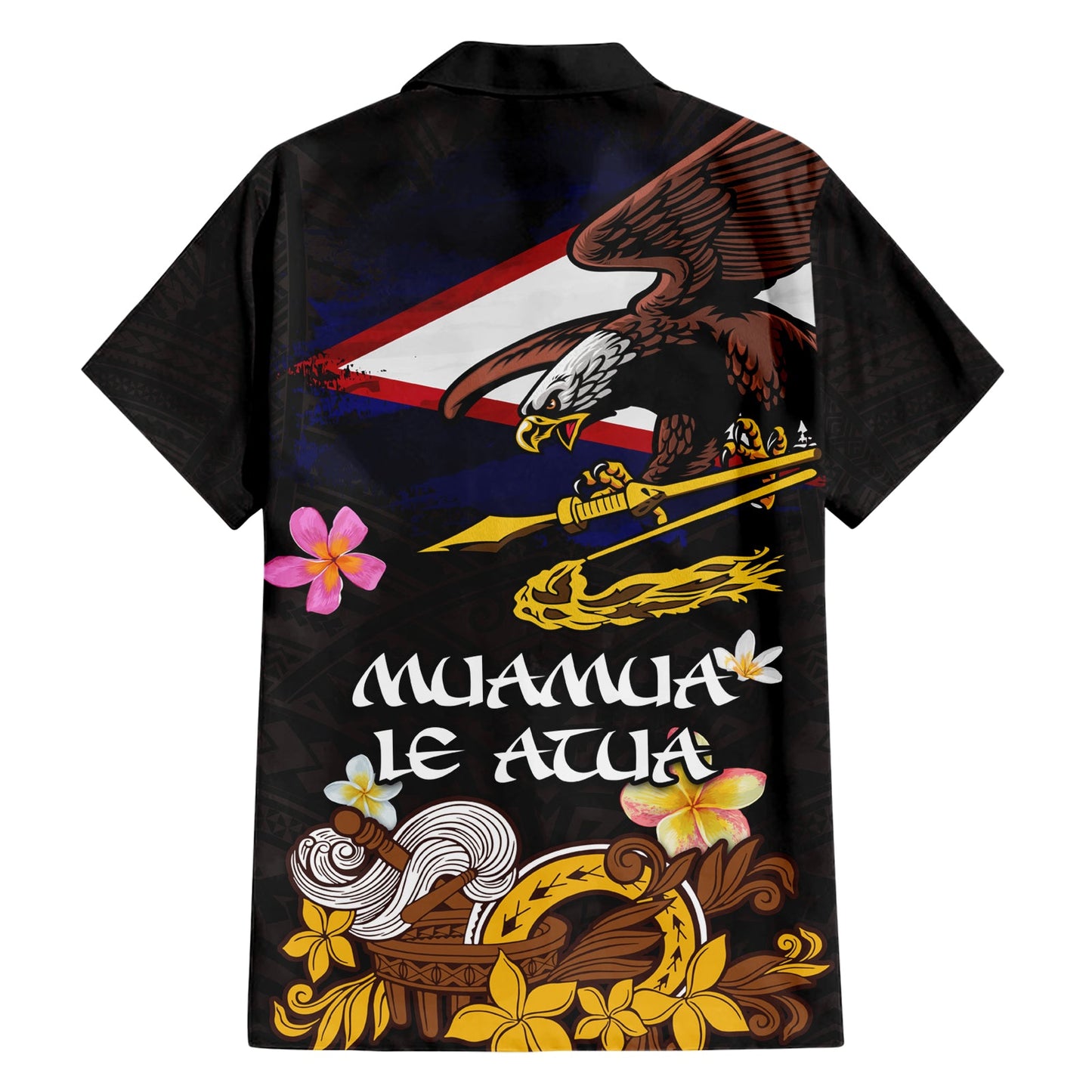 Amerikanisch-Samoa Fue und Kava Schale Hawaiihemd Plumeria und polynesisches Muster LT03