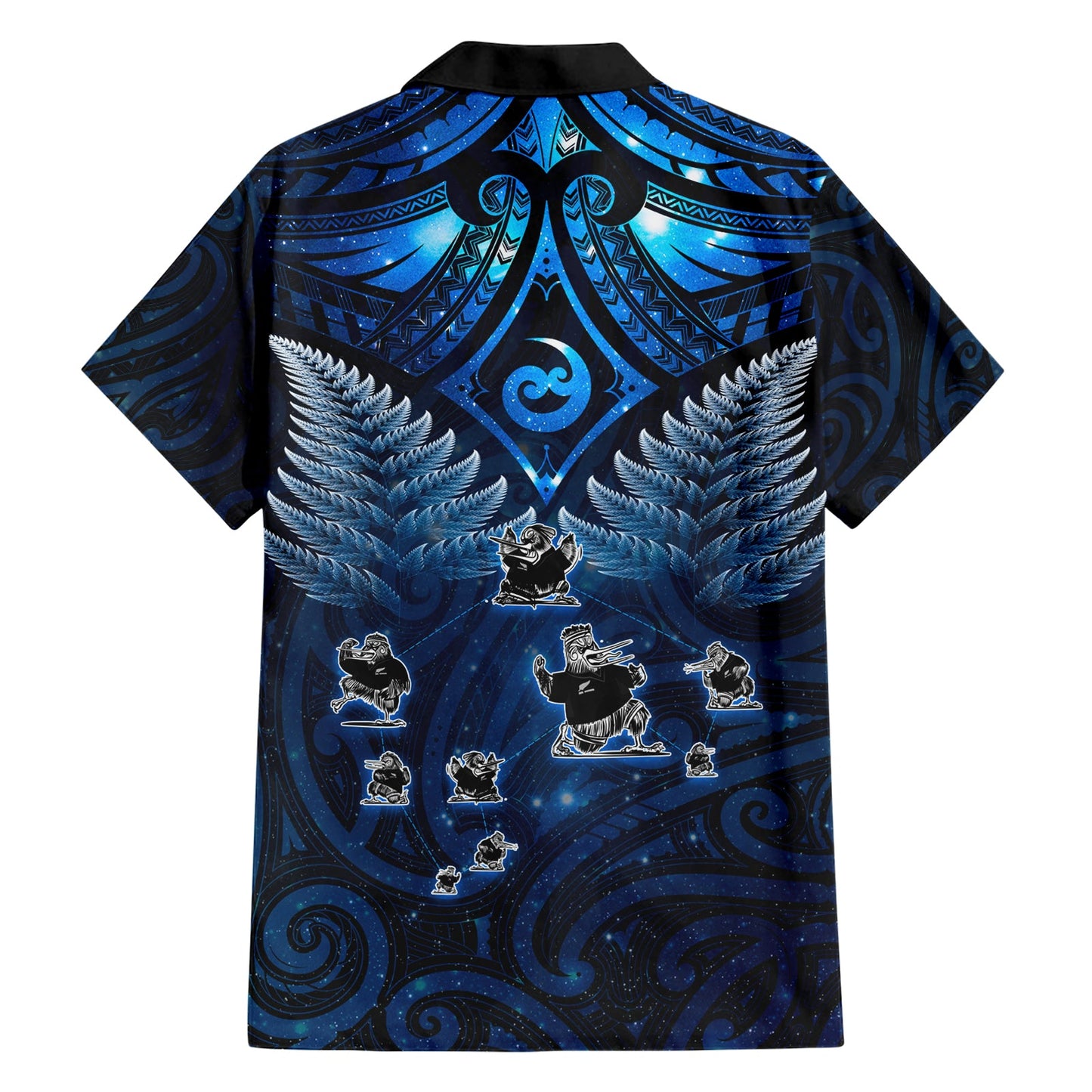 Neuseeländisches Matariki Hawaiihemd Maori-Muster und Kiwi-Vogel Haka Tanz Himmel Nacht LT03