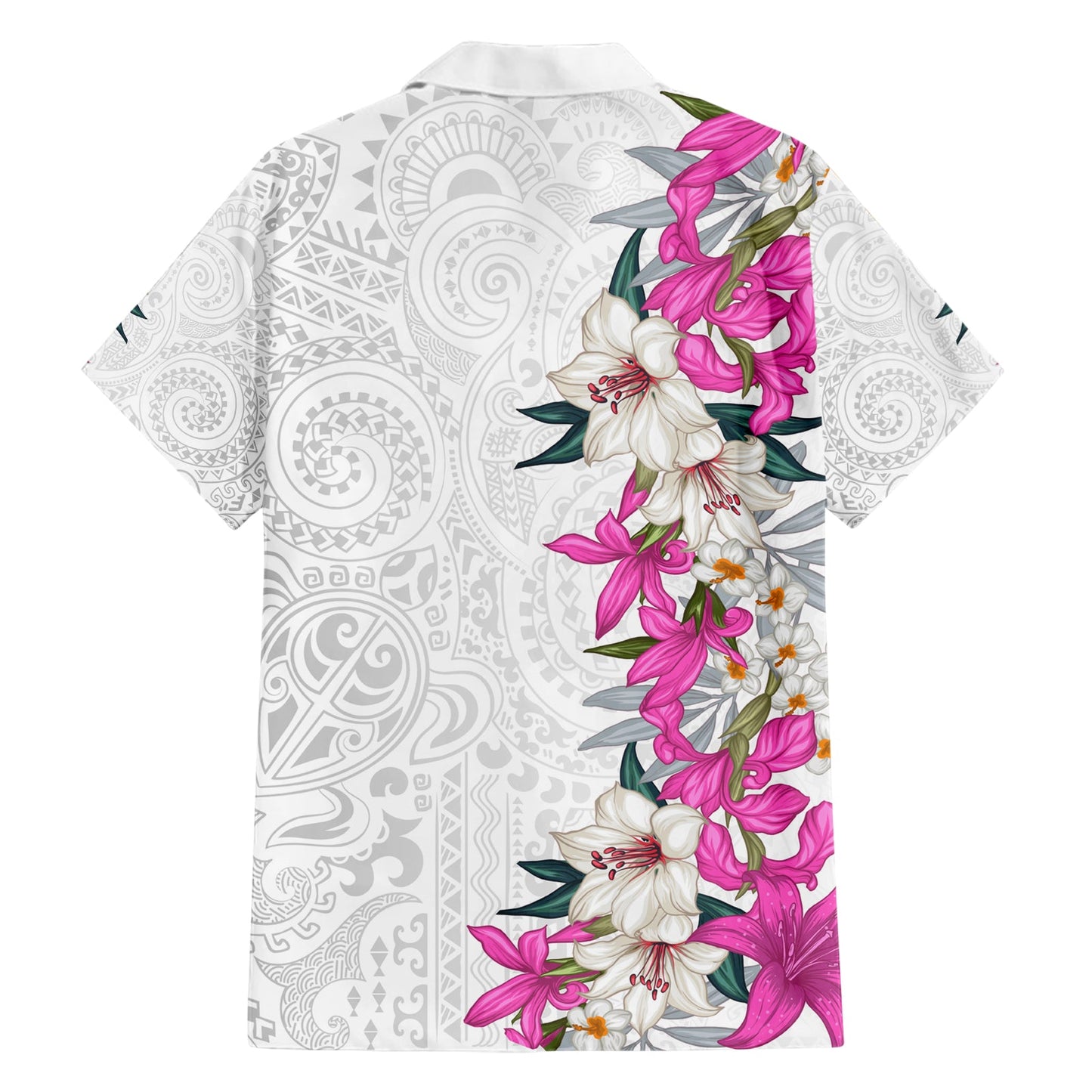 Hawaii Tropische Blätter und Blumen Hawaiihemd Tribal Polynesian Muster Weiß Stil LT03
